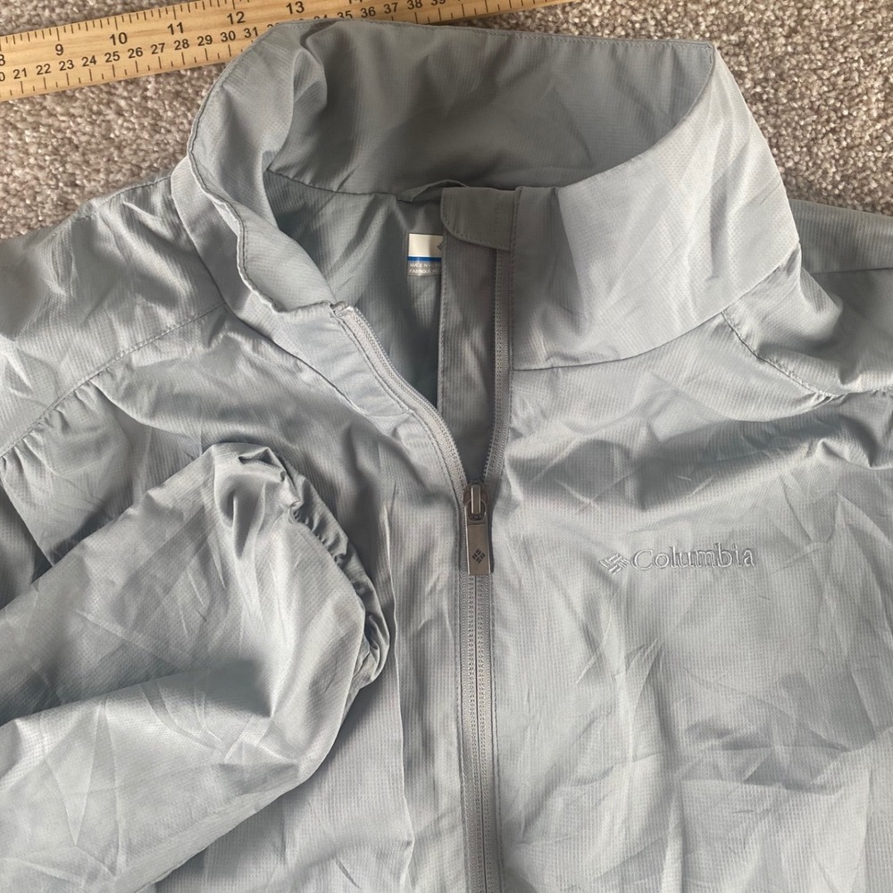 Columbia Mens XL Light Gray Fleece Lined Ripstop Full Zip Windbreaker Jacket